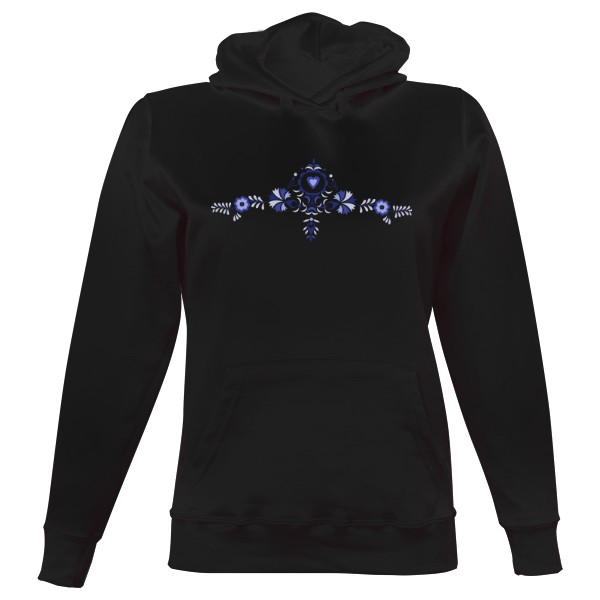 Dámská mikina s kapucí s potiskem Lidový ornament modrá